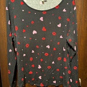 Cato Black Top with Red and Pink Lip Print